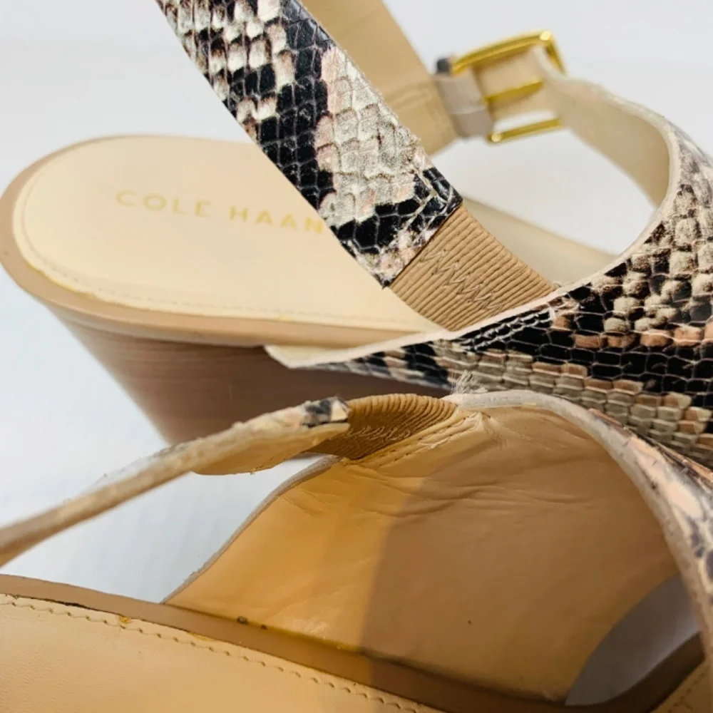 Cole Haan Philomena Grand Wedge Sandals 10.5B Snakeskin Print Leather 3